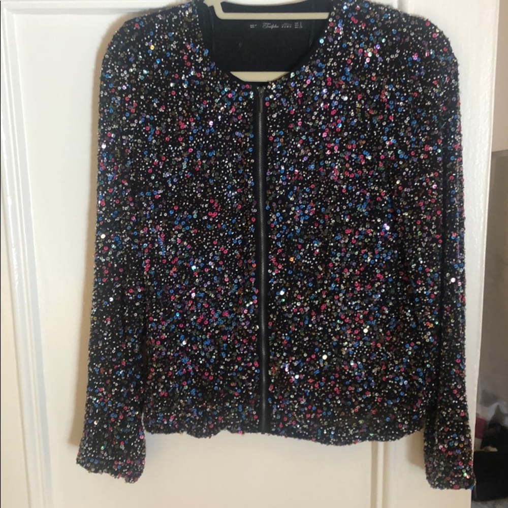 ZARA BEADED SEQUIN BOMBER JACKET